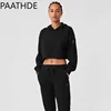 2024 Women's Sportswear Threaded Loose Short Belted Cap Top Lace-up Casual Pants Simple Solid Color Two-piece Set 1