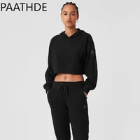 2024 Women's Sportswear Threaded Loose Short Belted Cap Top Lace-up Casual Pants Simple Solid Color Two-piece Set 1