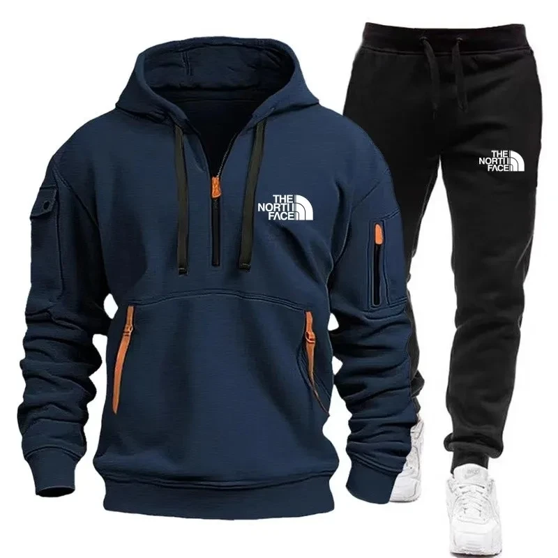 Ropa deportiva de moda 2024, pantalones y sudaderas con forro polar y cremallera, conjunto de dos tallas para hombre, sudadera con capucha, chándal, pieza con cremallera, sudadera con capucha S-3XL