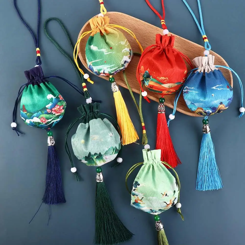 

Portable Flower Necklaces Case Multi Color Cloth Tassel Empty Sachet Women Jewelry Bag Chinese Style Storage Bag Purse Pouch