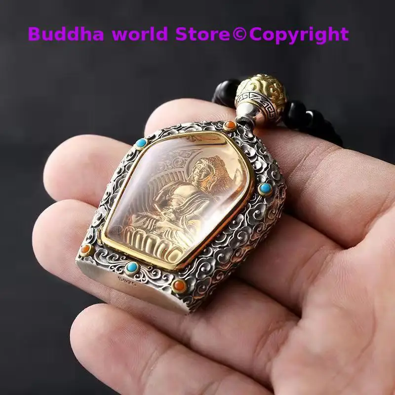 

Special Offer # Asia Thailand Buddhist Tibetan Silver Buddha Pendant Amitabha safety Effective protection Amulet Bring good luck