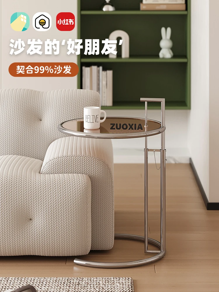 Lifting Coffee Table Stainless Steel Middle Ancient Glass Side Table Nordic Simple Modern Coffee Round Sofa Corner