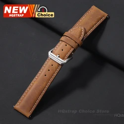 Vintage - Style Leather Watch Strap - Unisex Retro Wristband Replacement - 22mm (Yellow Brown)