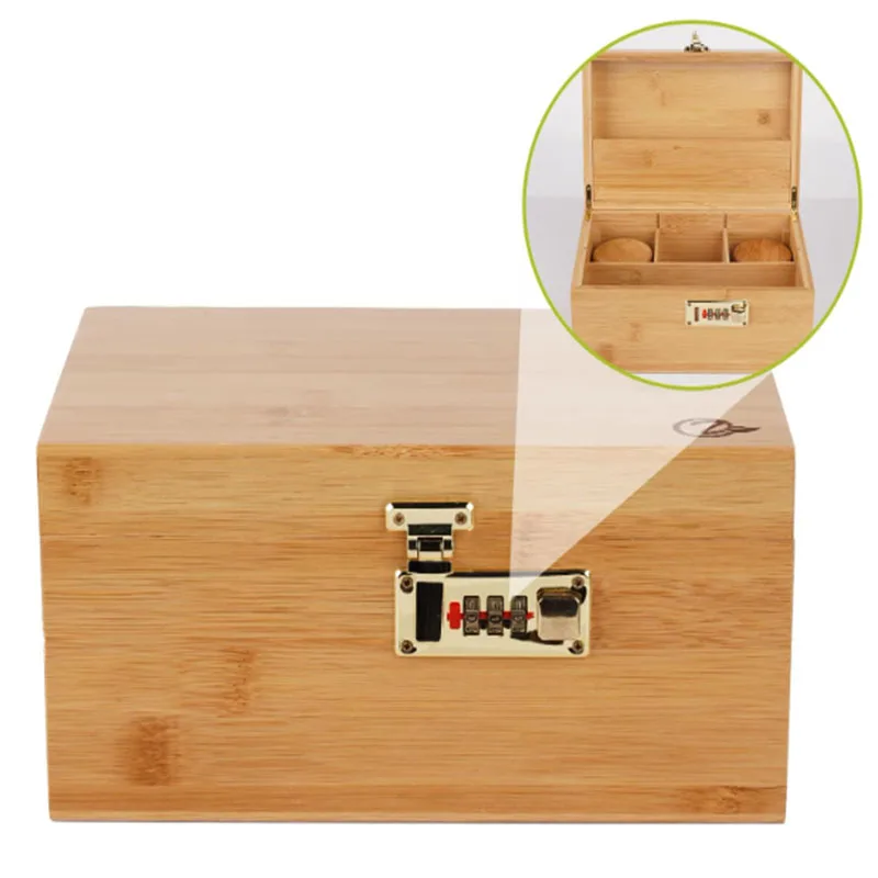 Extra Large Bamboo Decorative Gift Box Removable Dividers with Combination Lock Decorative Wood Box with Rolling Tray 3