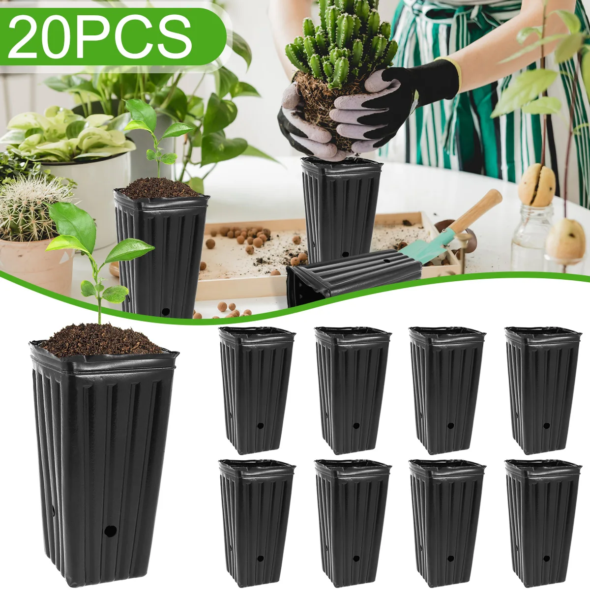 New 20Pcs Tall Tree Pot Plastic Deep Nursery Treepot 7.8inch Tall
