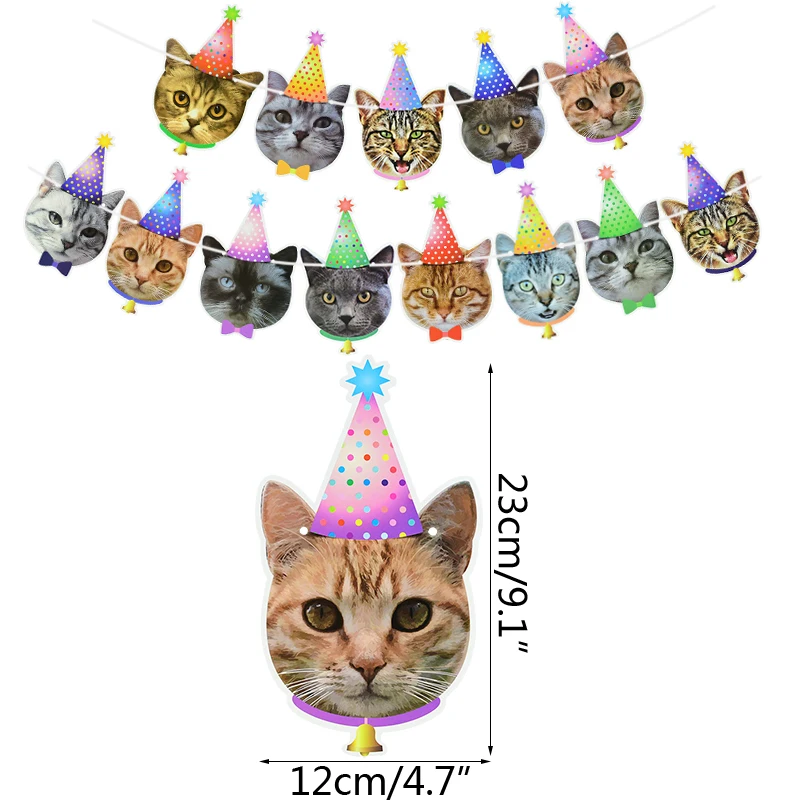 13 Flags Cat Dog Paper Banner Pet Happy Birthday Banners Bunting Garland Decoration Cat Dogs Birthday Party Supplies Paper Decor Party Decorations Birthday Banner Birthday Streamers
