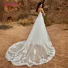 2 In 1 Wedding Jumpsuit With Detachable Skirt Two Pieces Bridal Dresses Pants Suit For Women Lace Tulle V-Neck Sweep Train Gowns 3