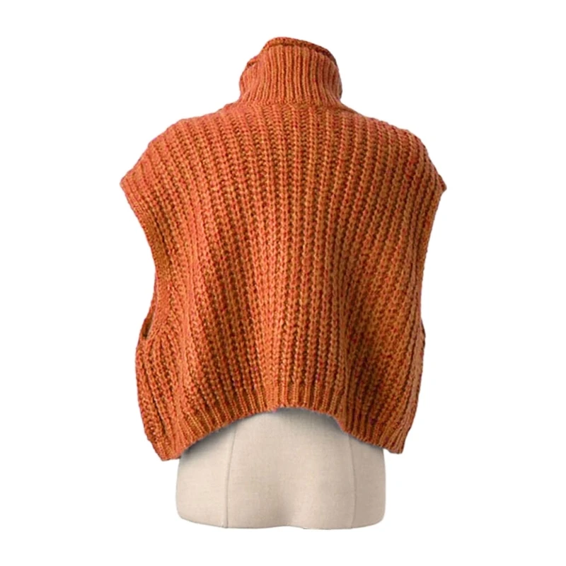 Women Winter Autumn Casual Twist Cable Knitted Outwear Solid Color Loose Turtleneck Sleeveless Sweater Vest Waistcoat P8DB