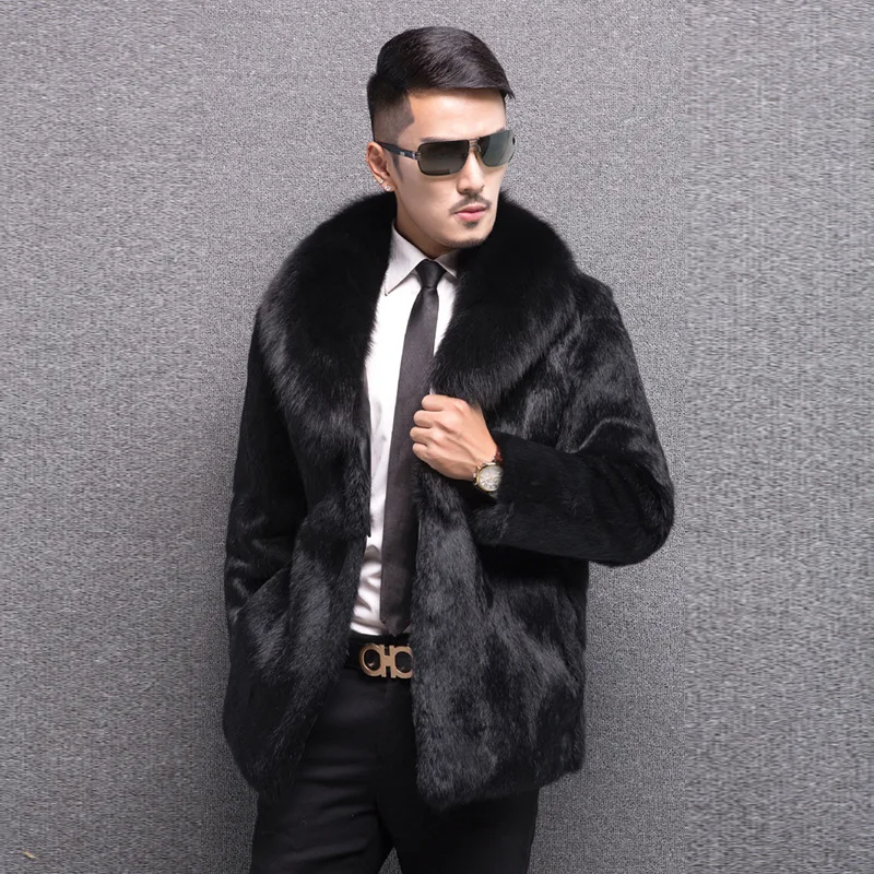 Luxury Brand Long Sleeve Zipper Faux Fur Coat Men Winter Warm Thick Fur Coat Business Casual Loose Jacket New Fake Fur Coat