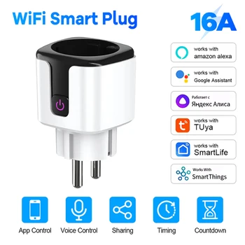 16A EU Smart WiFi Plug with Energy Monitoring Tuya App Control Voice Alexa/Google Timer & Group for Home Electrical Sockets