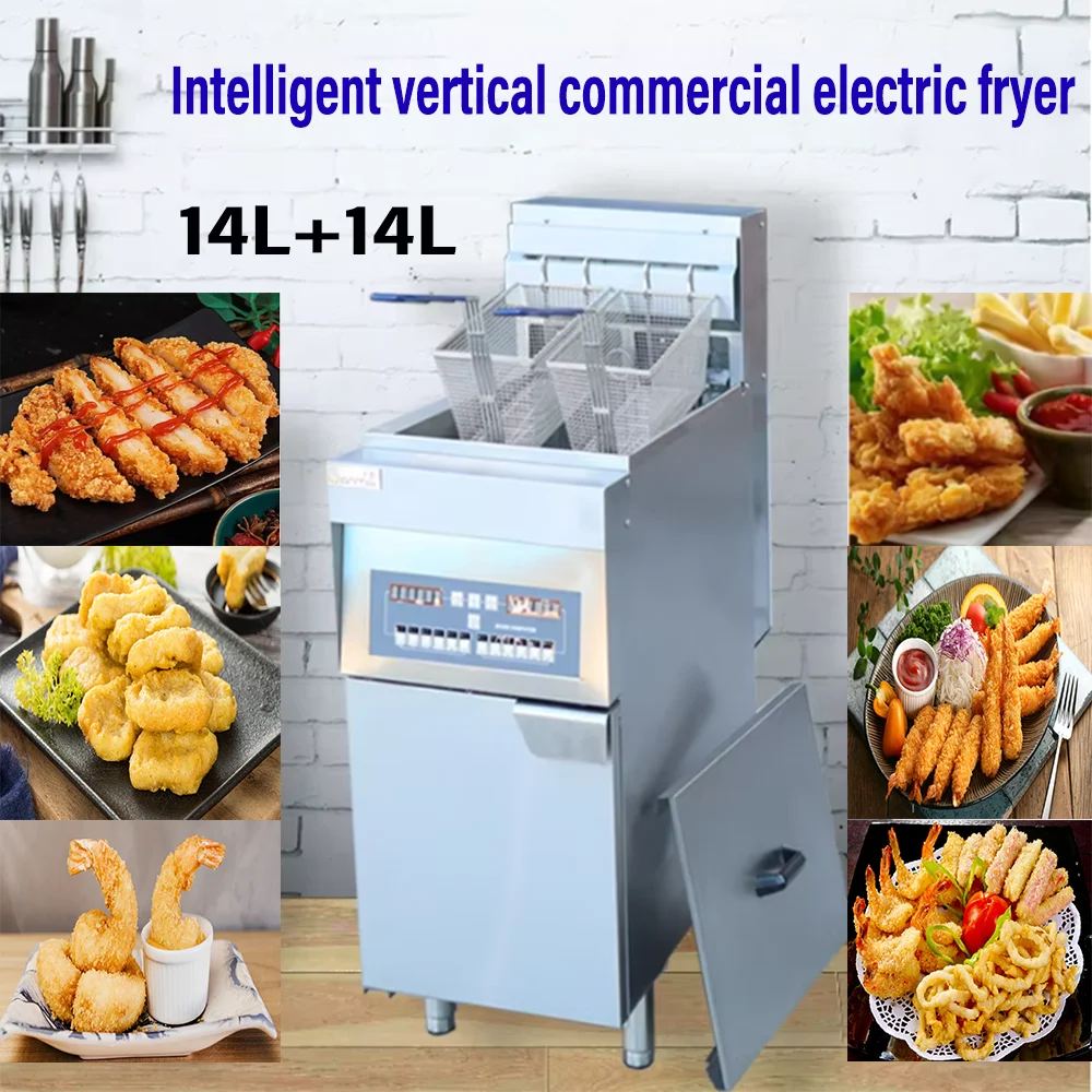 14L+14L commercial electric fryer, vertical digital control system, dual fryer boiler, multifunctional fried food machine