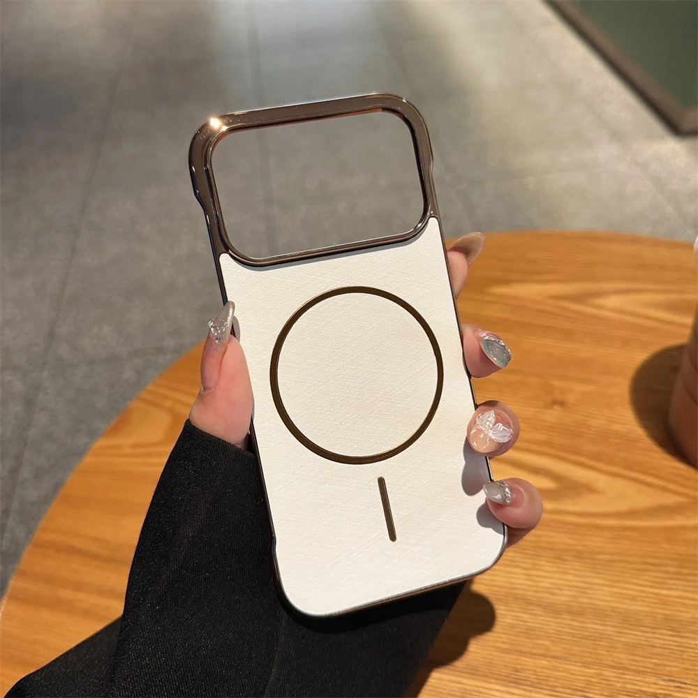 Luxury Frameless Matte Phone Case with Golden Plating and Magnetic Magsafe Wireless Charging Compatibility