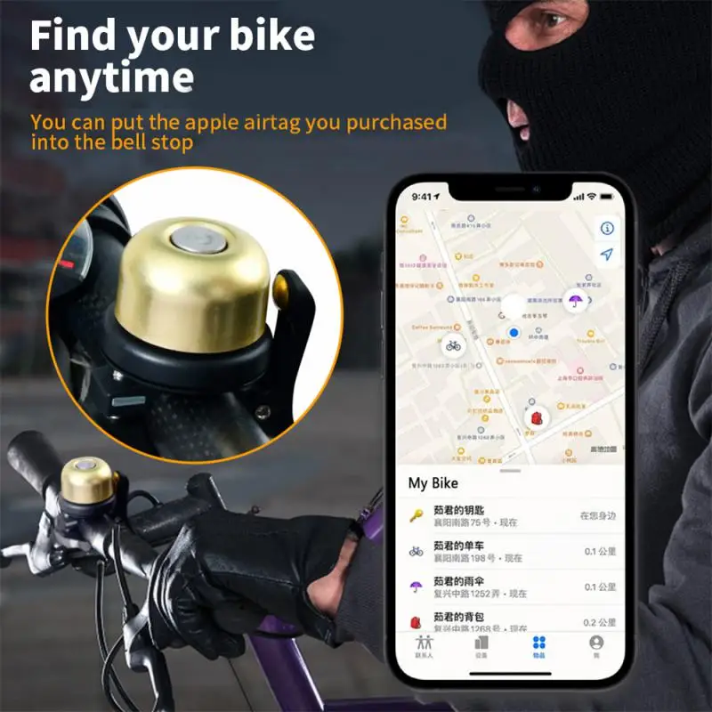 

Classic Bike Bell For AirTag Case Waterproof Bell Mount For Air Tag GPS Tracker Under Bike Bell Holder Black