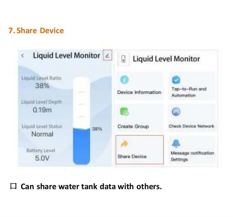 Tuya Smart WiFi Ultrasonic Liquid Level Water Tank Monitor Sensor with Real-time