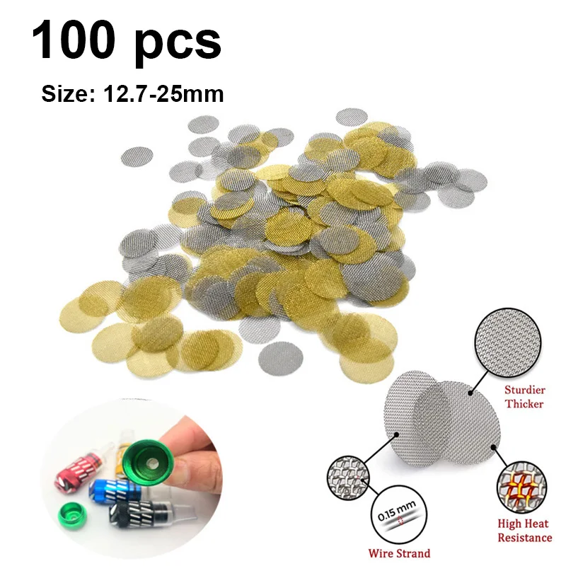 Hookah Accessories Smoking Pipe Filters 100pcs 12.7-25mm stainless steel/brass metal filter silver gauze water pipe multifunctional filter screen accessories
