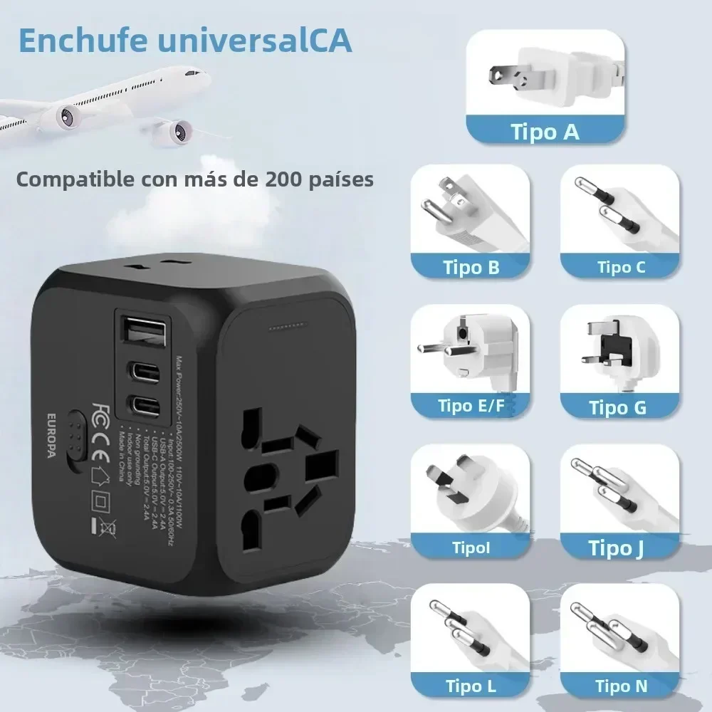 Universal Travel Adapter with USB Type-C and Multi-Plug Outlets