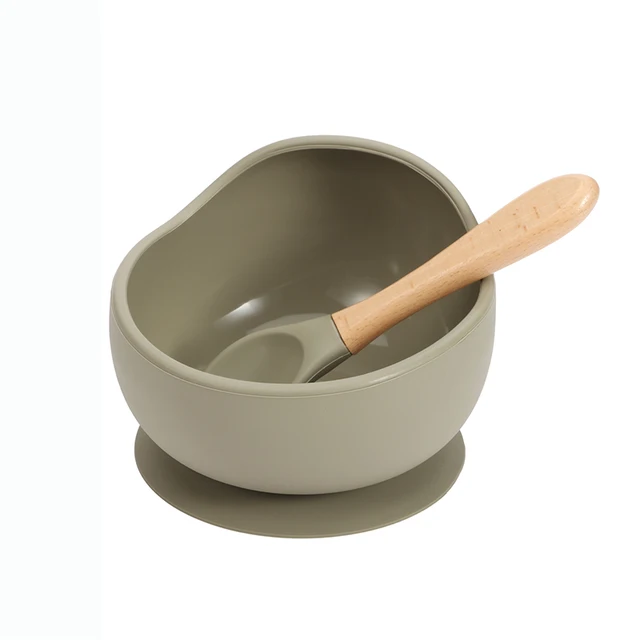 New Colors Feeding Set Food Grade Silicone Bibs Baby Plate Non-silp Suction Bowl Kids Tableware Waterproof Bib BPA Free Spoon Sage