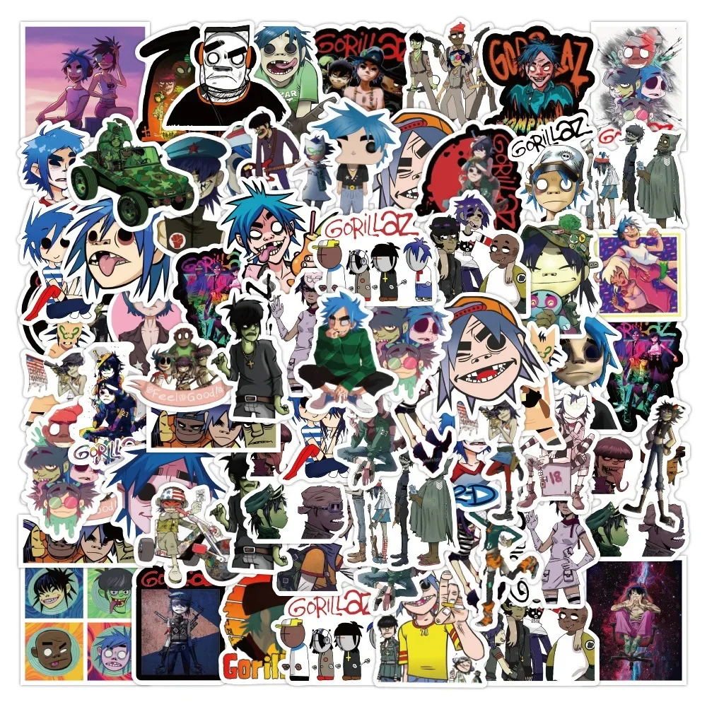 50PCS Fashion Gorillaz Music Band Graffiti Stickers Skateboard Guitar Suitcase Freezer Motorcycle Classic Toy Sticker Gif b6 music guitar bullet dotted journal hardcover notebook elastic band travel planner diary