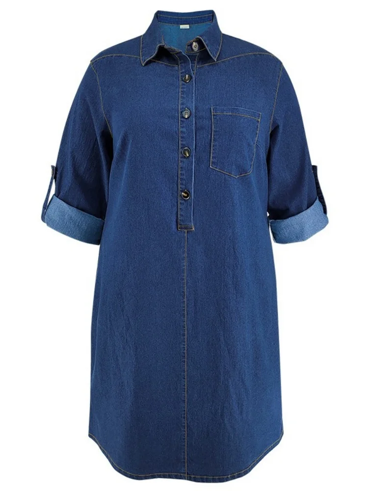 Wmstar Plus Size Denim Women Wholesale A New Loose Fitting Fashionable Long Sleeved Casual Dresse for 2025 Elegant Luxury