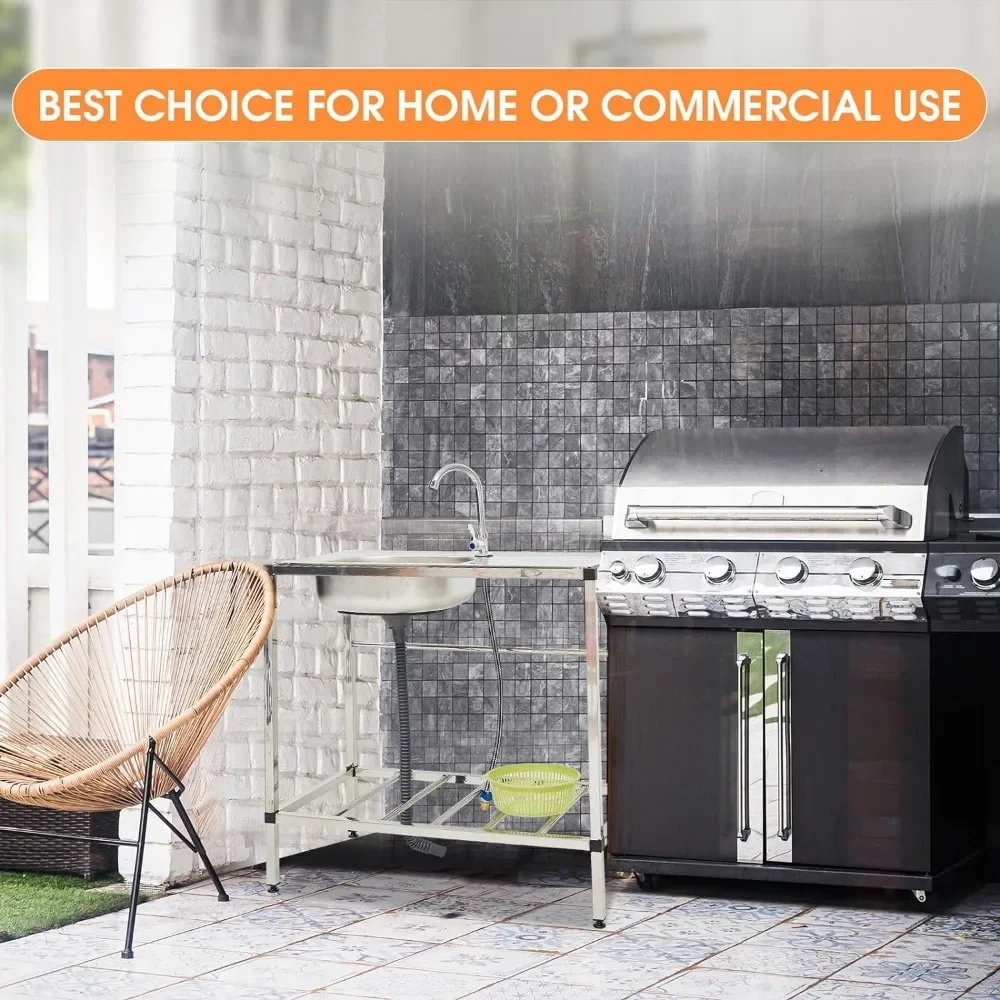 Tandefio Freestanding Outdoor Kitchen Utility Sink Set Stainless Steel Single Bowl Sink Commercial Restaurant Utility Portable