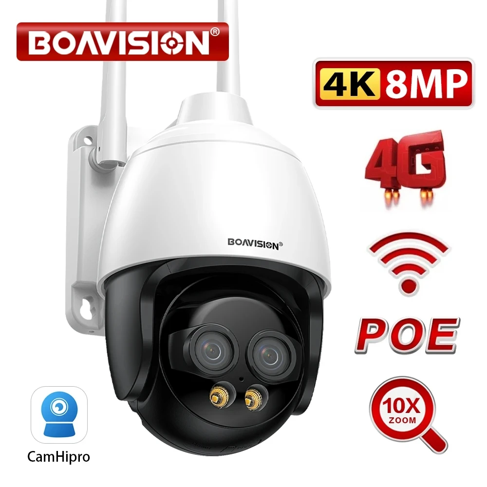 WIFI/4G /POE Surveillance Camera HD 8MP 2.8mm 8mm Dual Lens 10X Digital Zoom AI Humanoid Detection Auto Tracking Security Camera