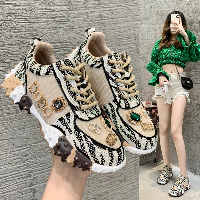 

2023 New Rhinestone Women Sneakser Diamond Breathable Luxury Designers Casual Thick Bottoms Dad Shoes Women zapatillas mujer