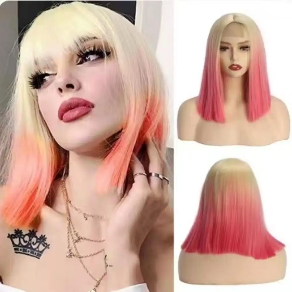 

Wig Ombre Synthetic Wigs 14 Inches Lace Front Short Straight Multi Color