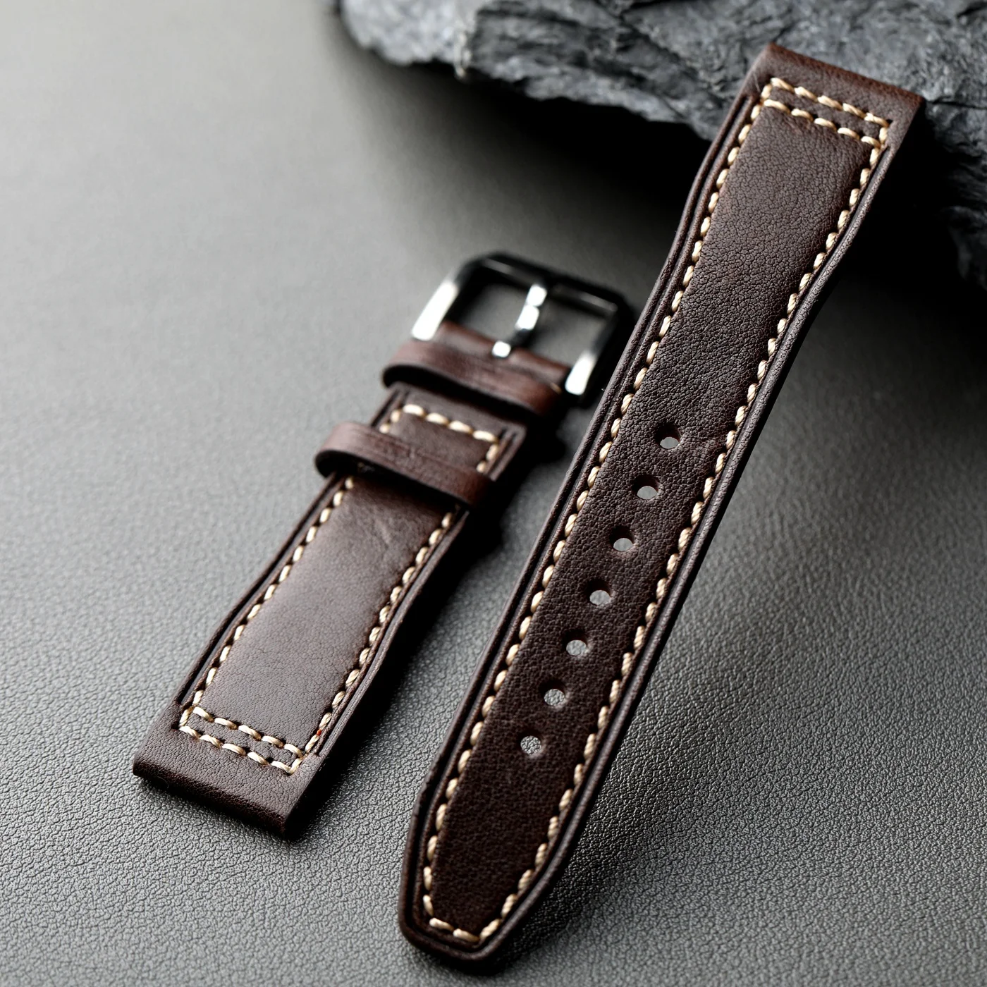 Premium Handmade Cowhide Leather Strap - Brown & Black Retro Style