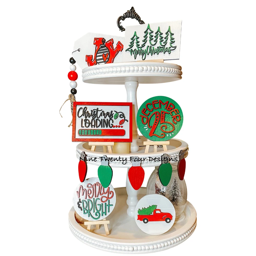 

Tiered Tray Decoration Gift Exquisite Design Durable Wooden Christmas For Durable Multicolor Creative Gift Winter Rustic Party