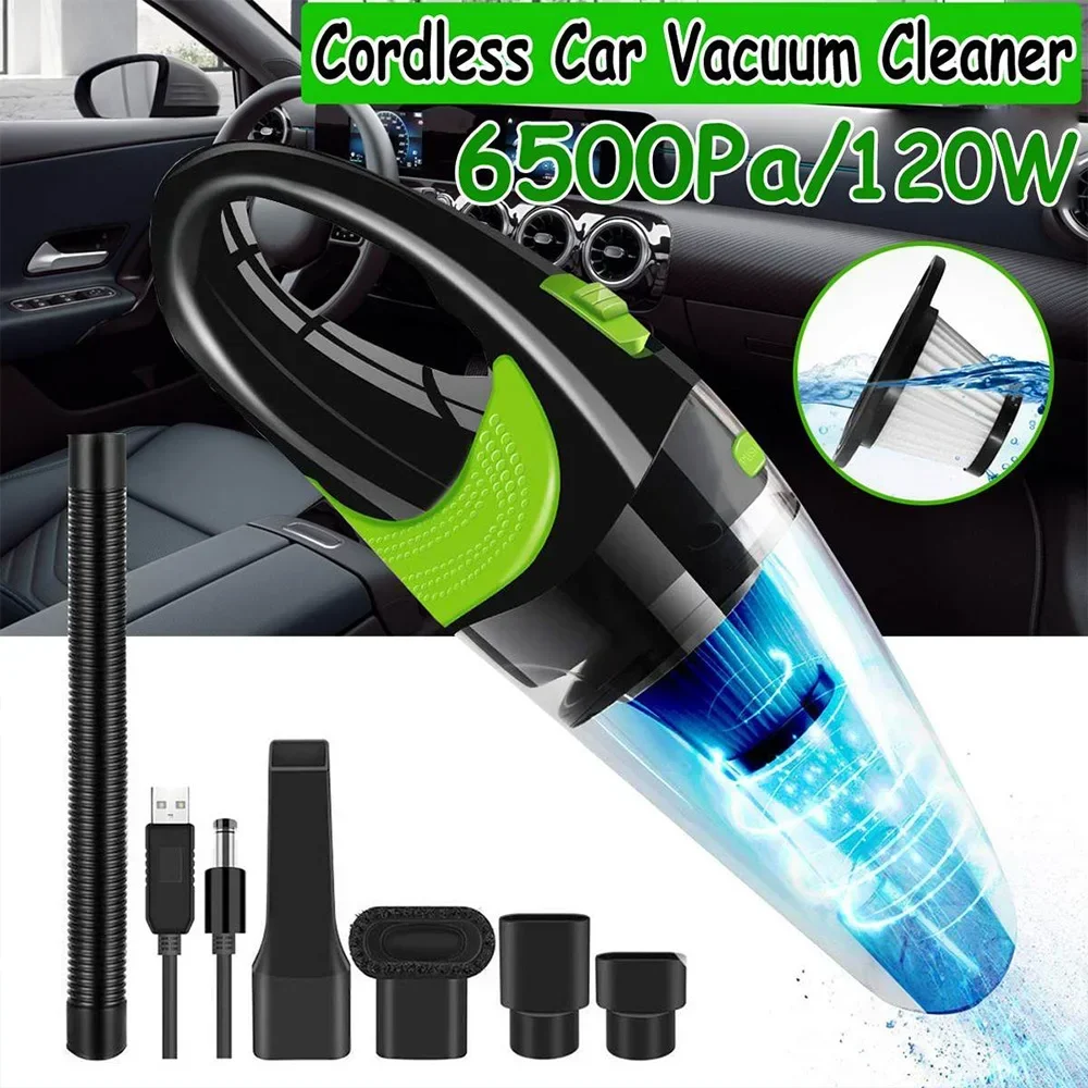 120W 6500pa Strong Power Car wireless handheld vacuum cleaner 12V USB charging line Auto Portable vacuum cleaner for home Office 2