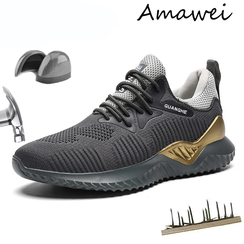 

Amawei Breathable Women Men Boots Lersure Style Anti-puncture Work Shoes Lightweight Work Boots Safety Shoes Protective F632
