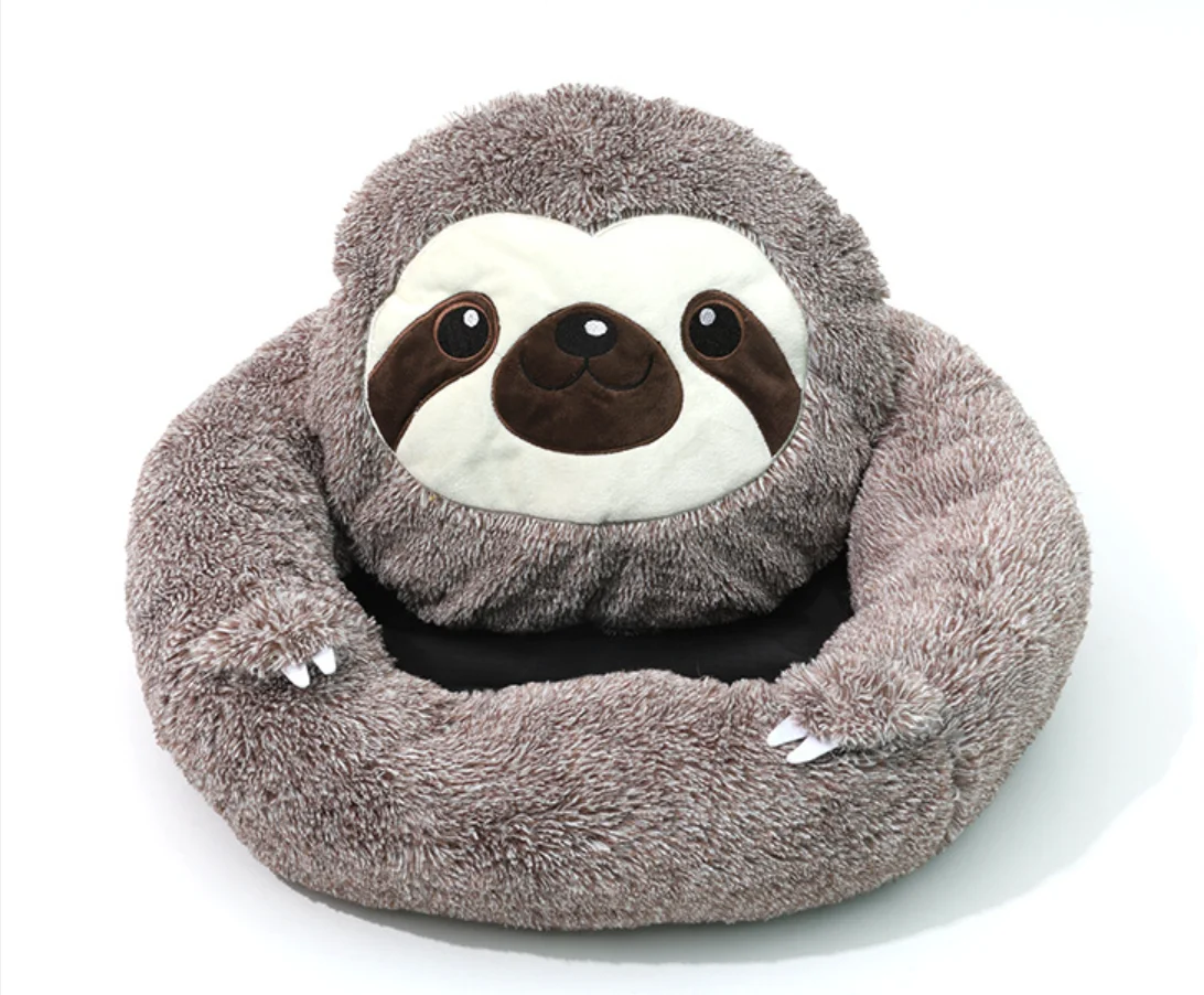 calming cat bed in a hugging sloth shape