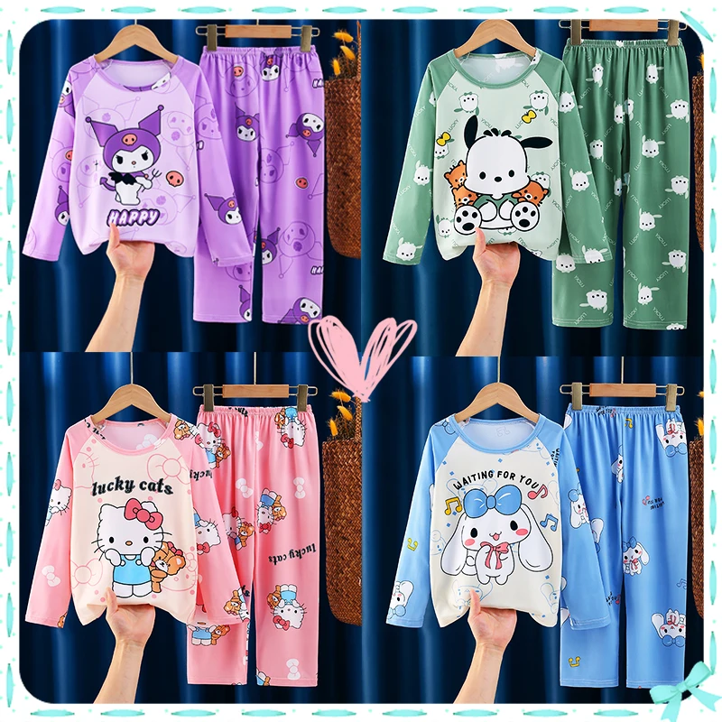 

Sanrioed Kids Pajamas Kawaii 2 Piece Set Long Sleeved Pants Autumn Soft Cotton Anime Melody Pochacco Cinnamoroll Girls Boys Gift