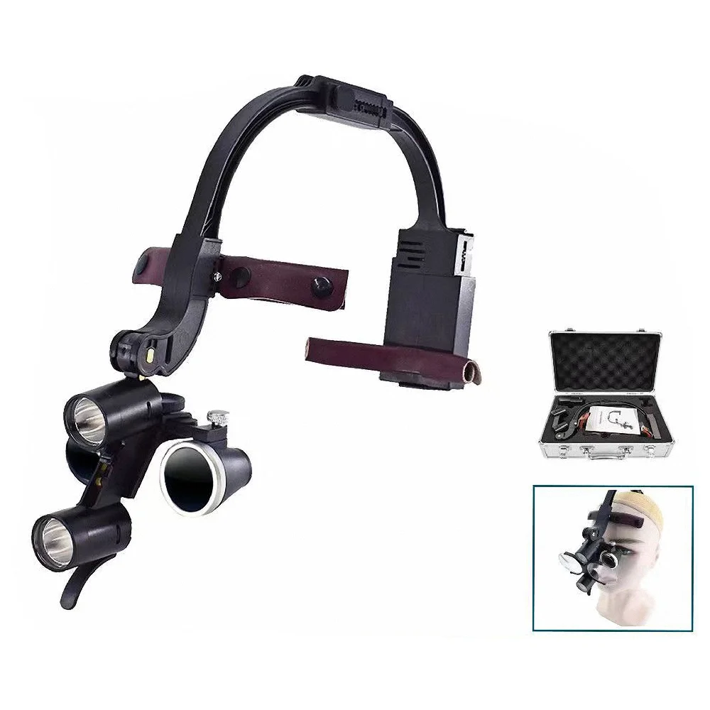 

2.5/3.5X Dental Binocular Loupes With Led Head Light Battery Adjustable 5W Light Dentisit Surgical Headlamp Dentistry Magnifier