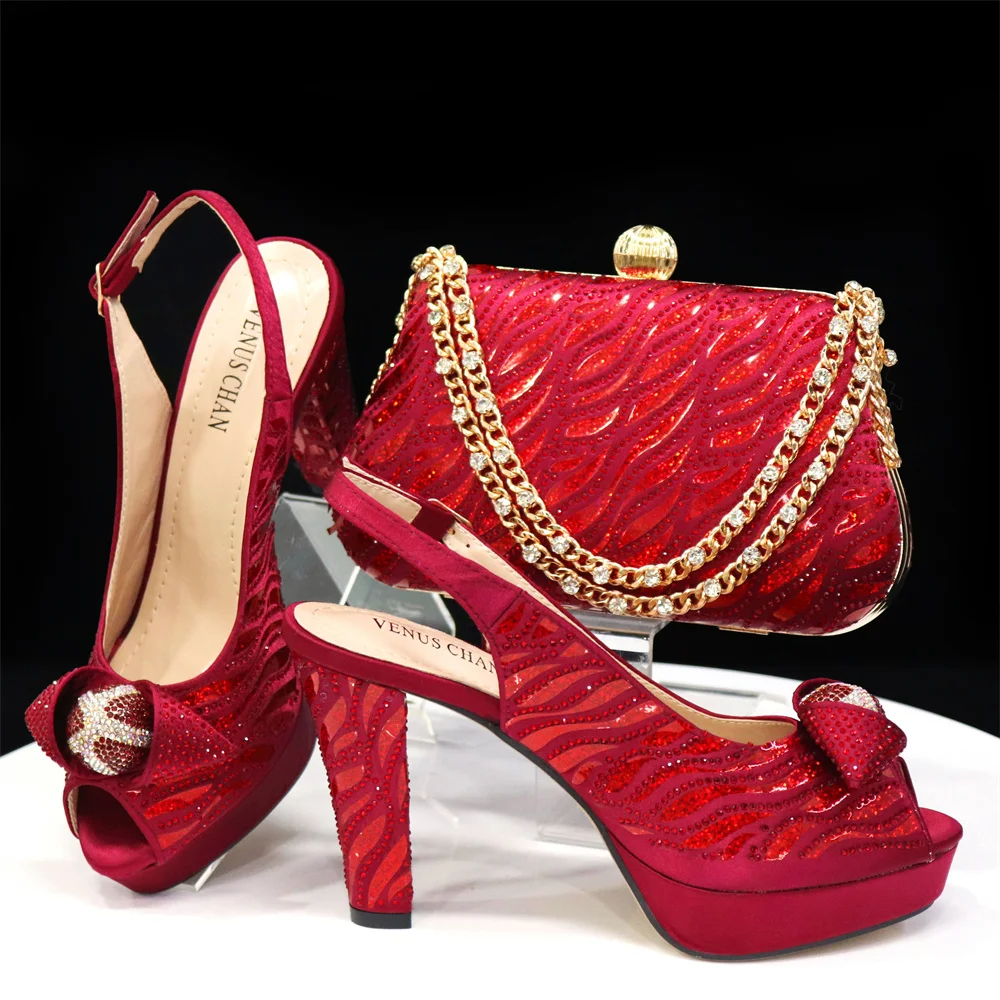 

doershow hot selling red Shoes and Bags To Match Set Italy Party Pumps Italian Matching Shoe and Bag Set for Party! HJK1-59