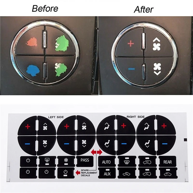 AC Dash Button Sticker Repair Kit - Radio AC Control Button Vinyl Over