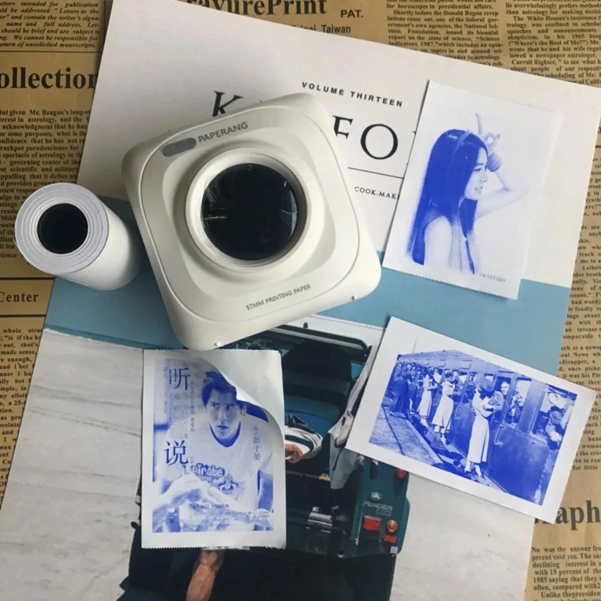 For Wireless Bluetooth Photo Inkless Printer 57mm Printing Paper Mini Printer Thermal Paper Sticker Blue Self-adhesive Paper