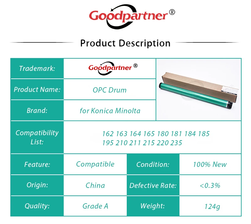 1X DR114 DR-114 OPC Drum for Konica Minolta Di 152 183 1611 2011 bizhub 162 163 164 165 180 181 184 185 195 210 211 215 220 235