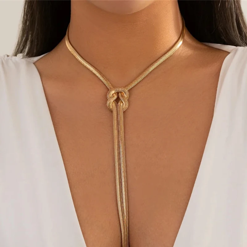 Ingemark Einzigartige verstellbare gedrehte klobige Schlange lange Kette Halskette für Frauen Sexy Vintage geknotete Link Grunge Brust Schmuck neu