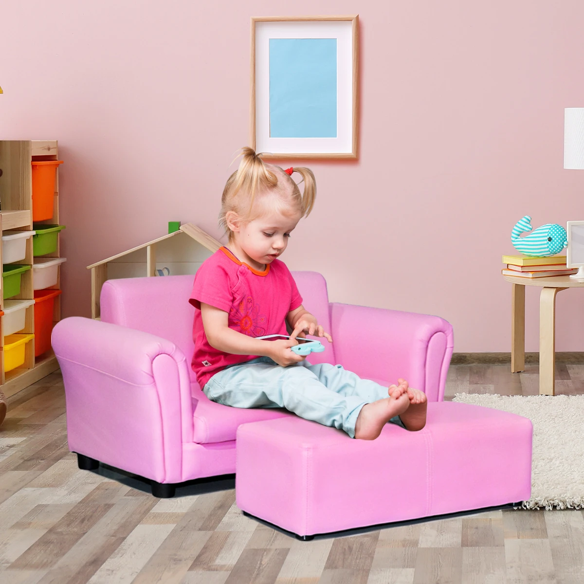 Sofá infantil costway rosa com braço estilo poltrona sala de estar presente  de aniversário infantil com otomana|Sofás infantis| - AliExpress