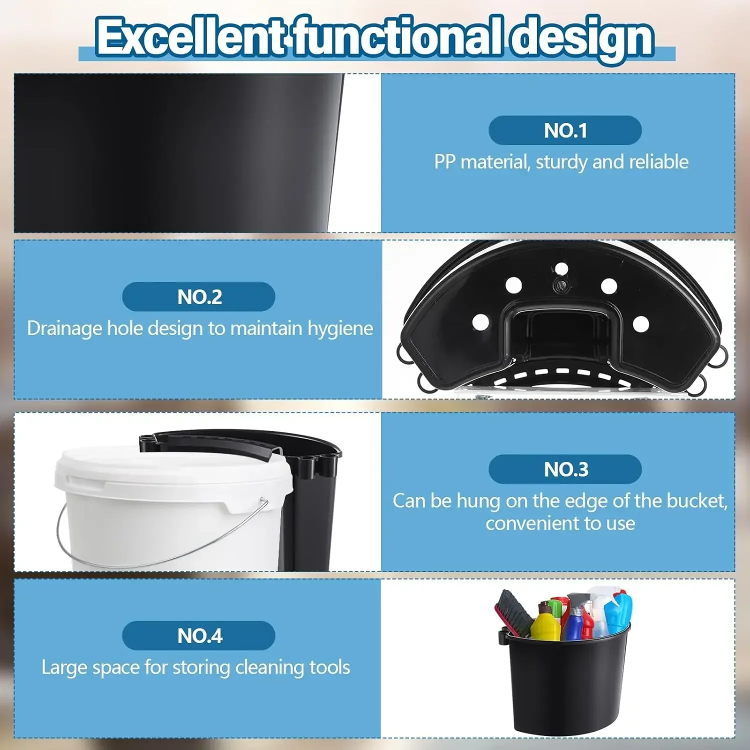4 Pcs Car Detailing Bucket Portable Car Washing Bucket Multipurpose Squeegee Hanging Organizer for Accessories Tool Picnic