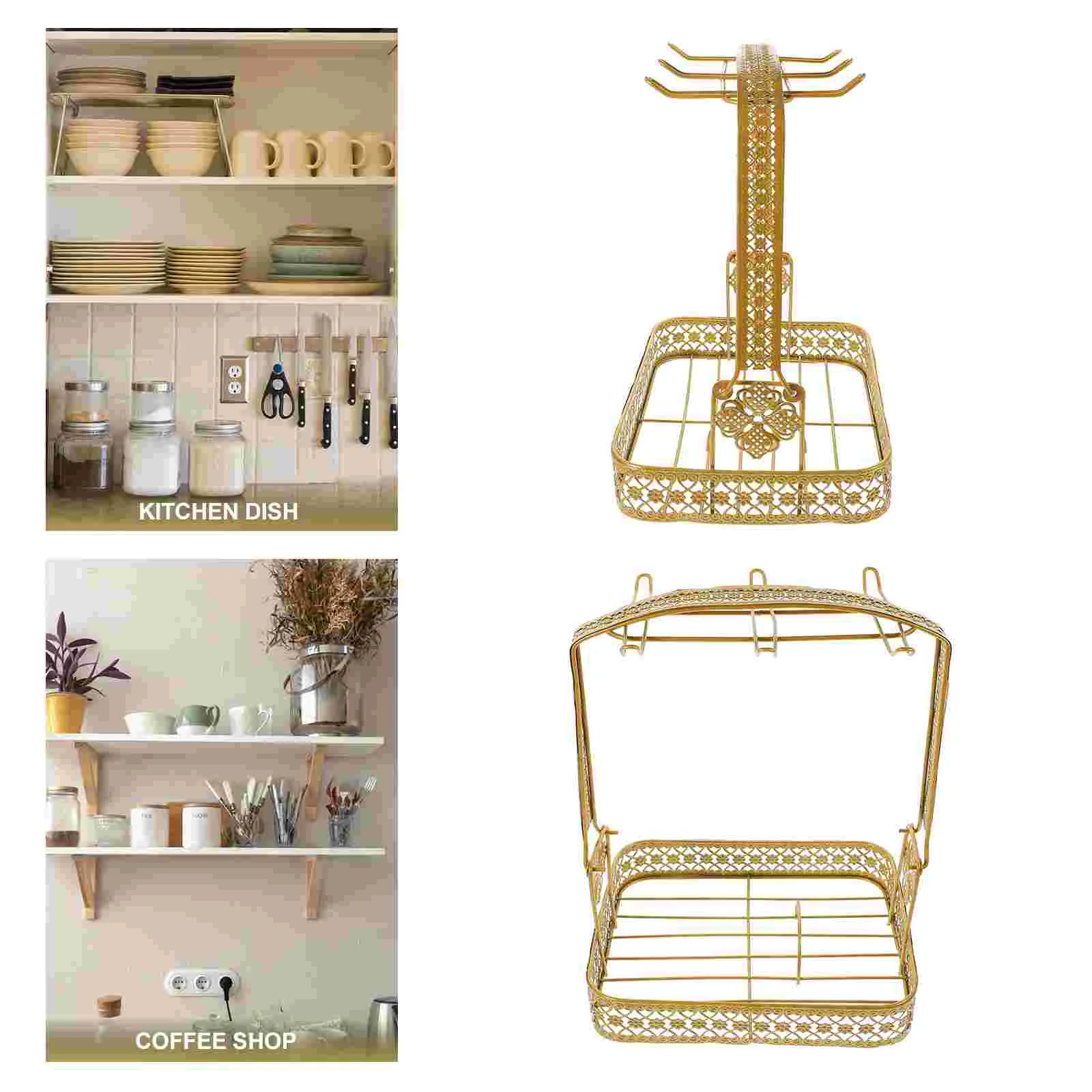 Six Cup Rack Coffee Cup Holder Mug Organizer Metal Plate Shelf Storage Display Tea Saucer Holder Stand