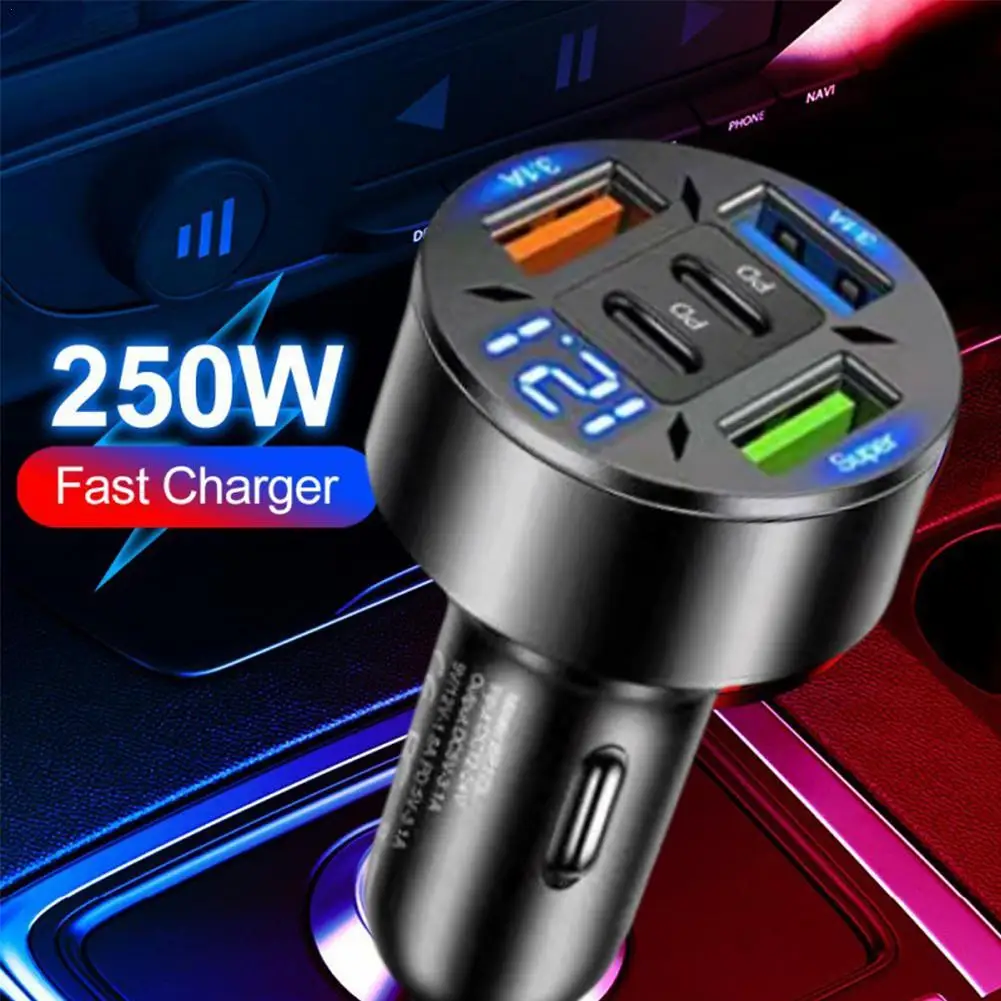 Caricabatteria da auto 250W QC 3.0 USB Type-c ricarica rapida 5 porte USB A + USB C adattatore accendisigari A ricarica rapida per IPhone