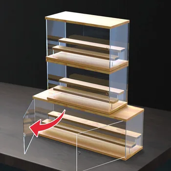 Solid Wood Acrylic Toy Storage and Display Cabinet Cosmetic Jewelry Sorting Handmade Model Dustproof Transparent Storage Box