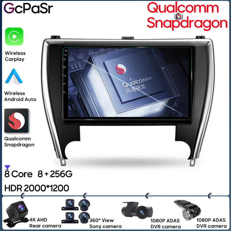

Qualcomm Car Radio For Toyota Camry 7 XV 50 55 2014 - 2017 US EDITION GPS Navigation 360 Camera Stereo 5G Wifi Video No 2din DVD