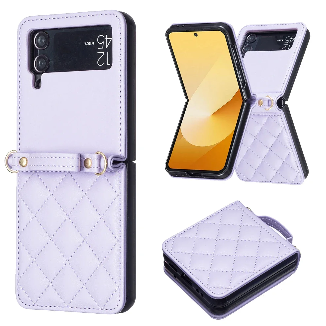 Elegant Diamond Lanyard Leather Crossbody Phone Case with Shoulder Strap