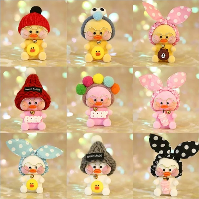 34 Kinds Kawaii Lalafanfan Duck Keychain with Clothes Accessories Yellow Duck Figure Keychains Decor Ducks Doll Toys Kids Gifts 2