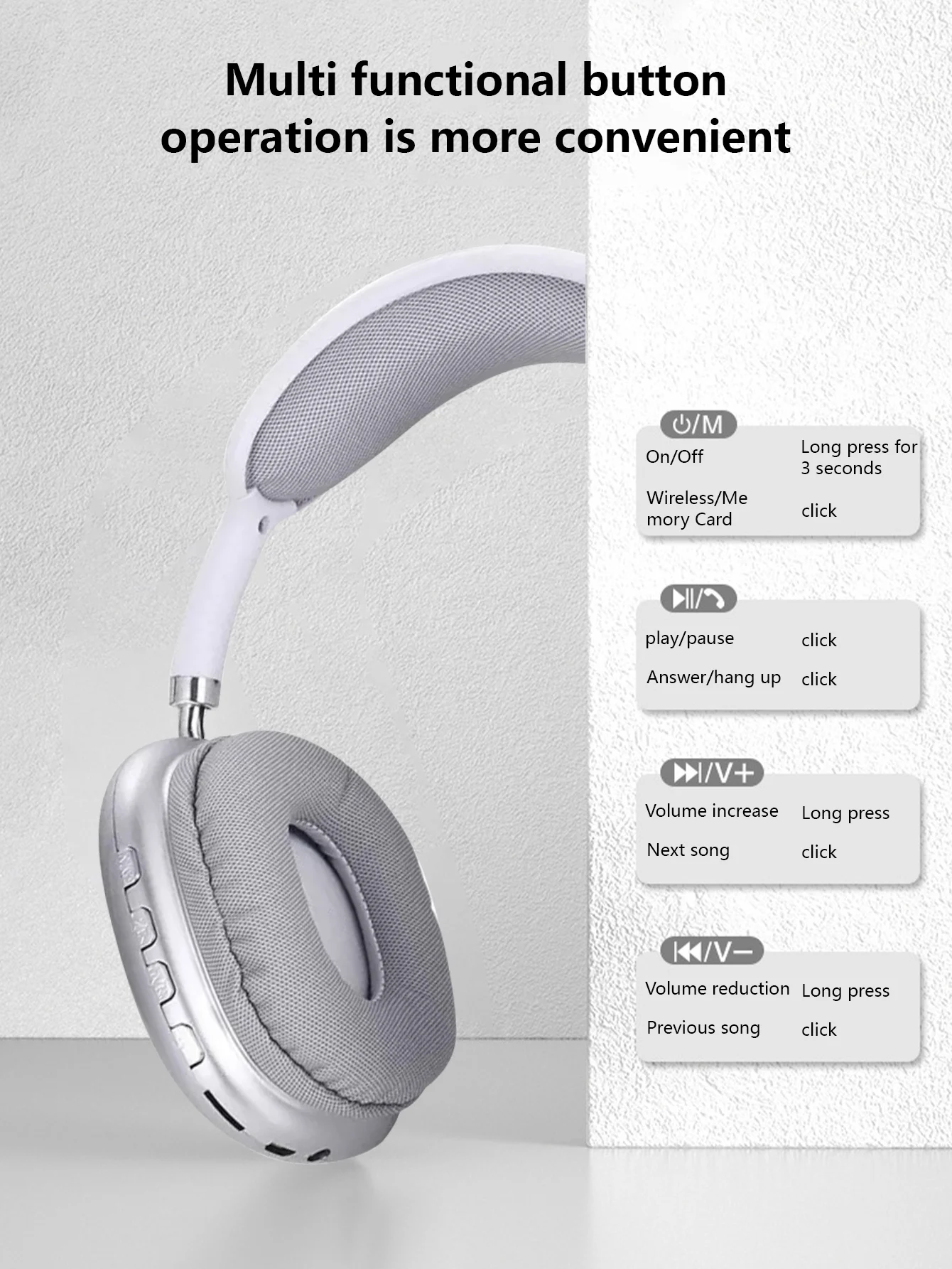 Wireless headset showing adjustable band and design.