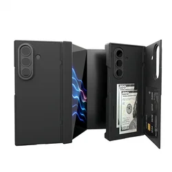 Shockproof Luxury Flip Case with Folding Stand and Card Slots for Galaxy Z TriFold (Black)