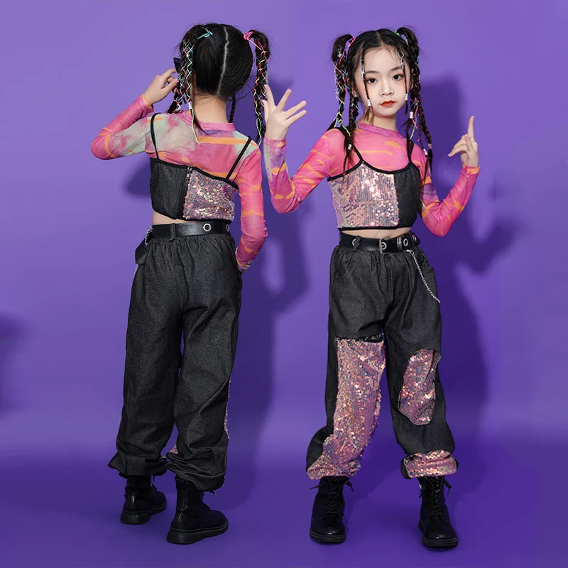 

Shiny Sequins Jazz Dance Stage Costume Street Dance Outfit Kids HipHop Clothes Tops Pants Kpop Clothing Runway Show Sets DL10371